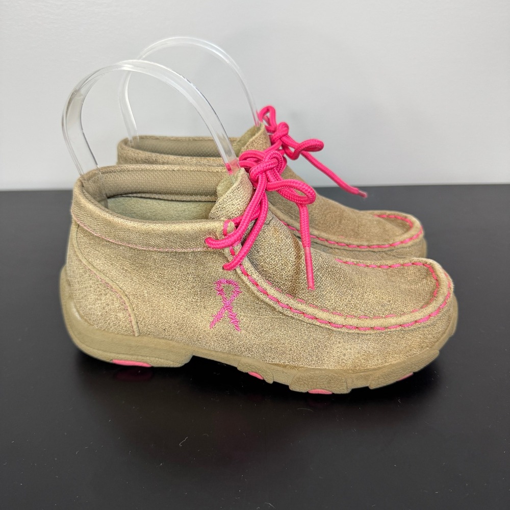 Twisted X Driving Mocs Pink Ribbon Breast Cancer Awareness Leather Shoe Kid 12.5